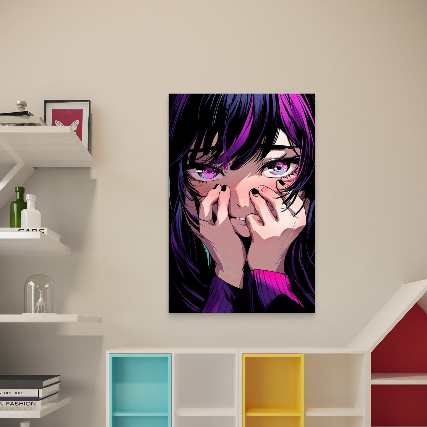 Anime Girl Illustration 60x90cm Metal Print Ready to Hang - Bella Home Decor