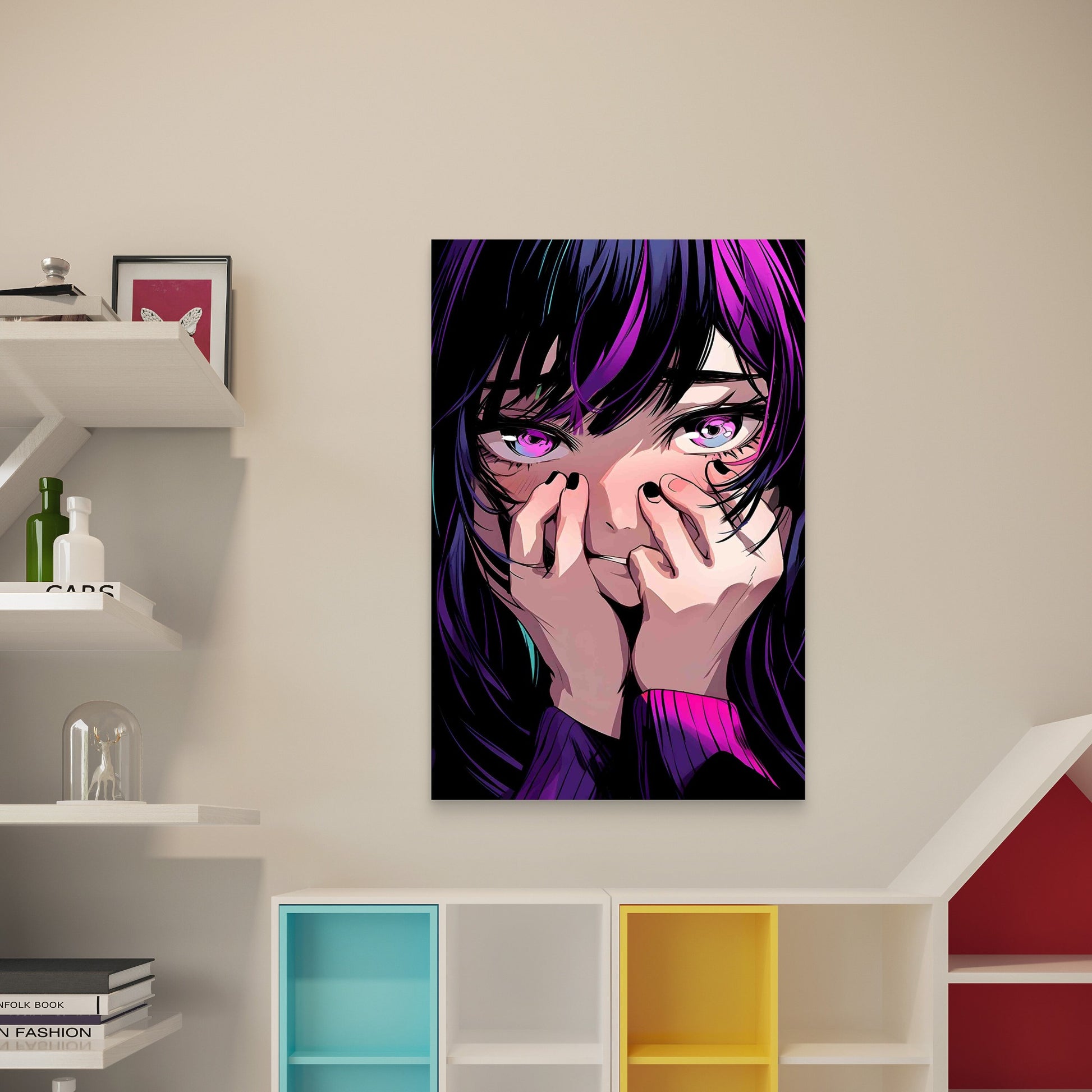 Anime Girl Illustration 40x60cm Metal Print Ready to Hang - Bella Home Decor