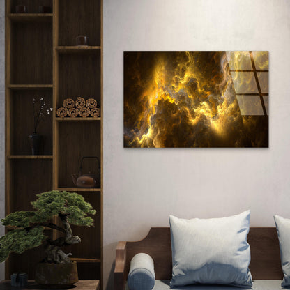 Golden Fire Nebula Cosmic Fractal Cloud   Acrylic Glass Printing Wall Art Australian Made Quality