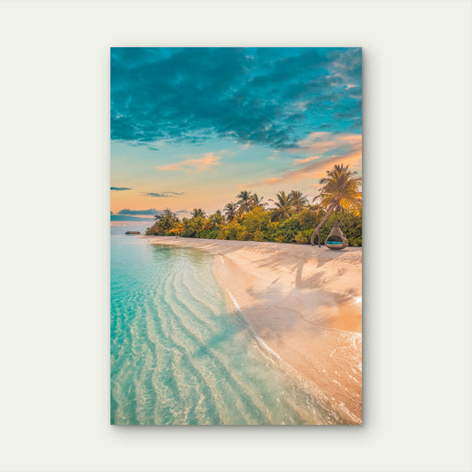 Tropical Paradise Island Beach Sunset 40x60cm Metal Print Ready to Hang