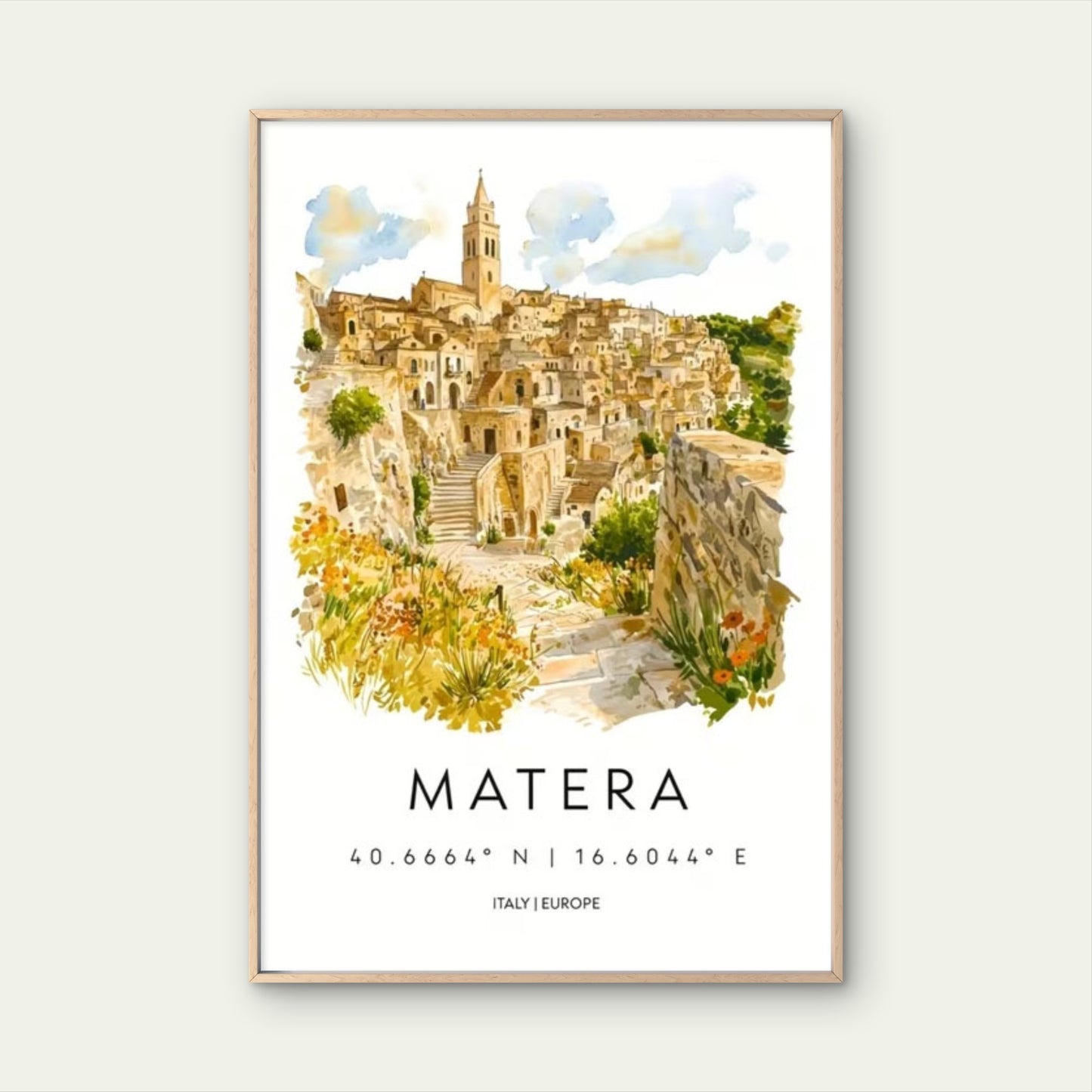 Matera Italy European Cityscape Painting Travel Poster Print Wall Art