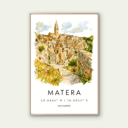 Matera Italy European Cityscape Painting Travel Poster Print Wall Art