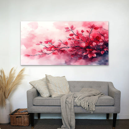 Vibrant Red Leafy Branches Wall Art Canvas Office Home Room Framed 120x60cm