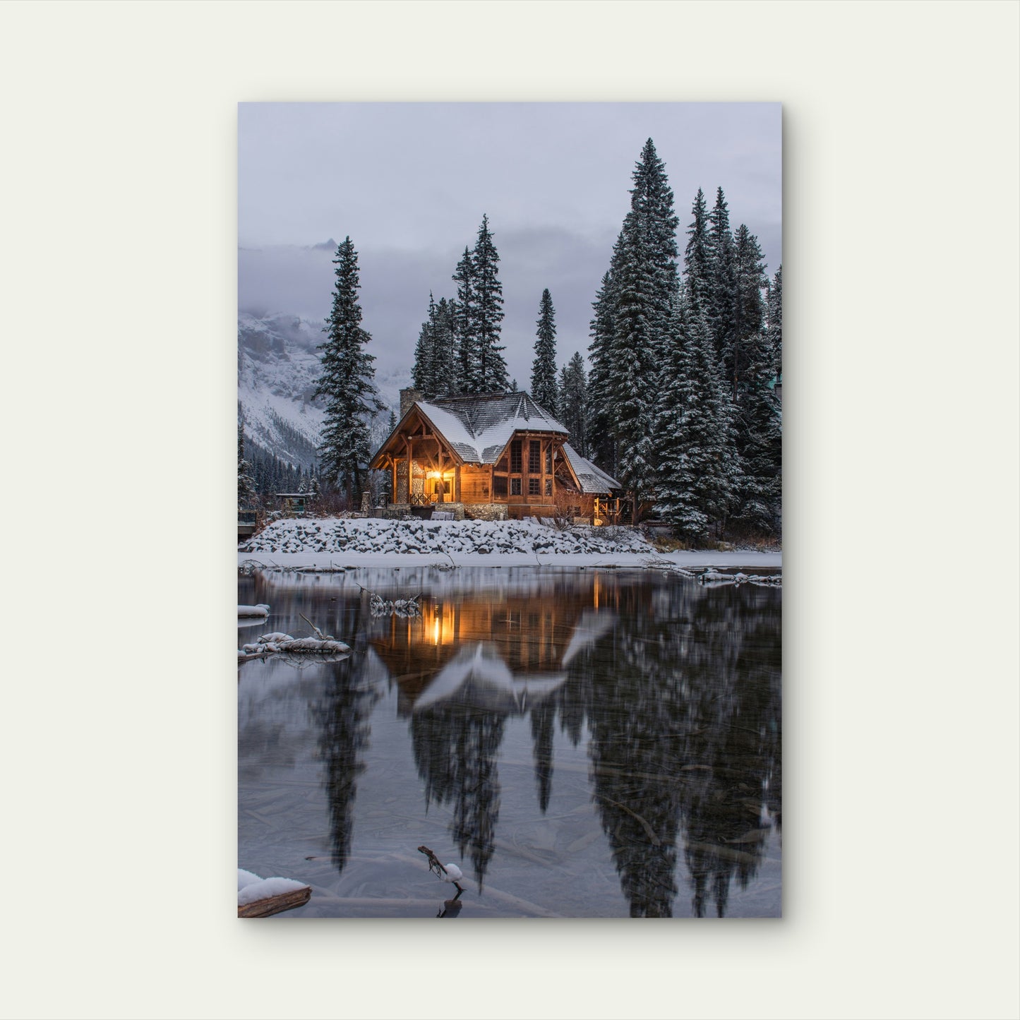 Cozy Wooden Log Cabin In A Snowy Natural Setting 40x60cm Metal Print Ready to Hang