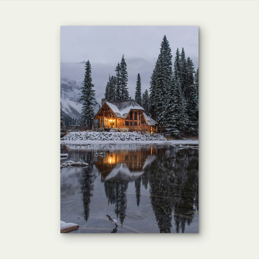 Cozy Wooden Log Cabin In A Snowy Natural Setting 60x90cm Metal Print Ready to Hang