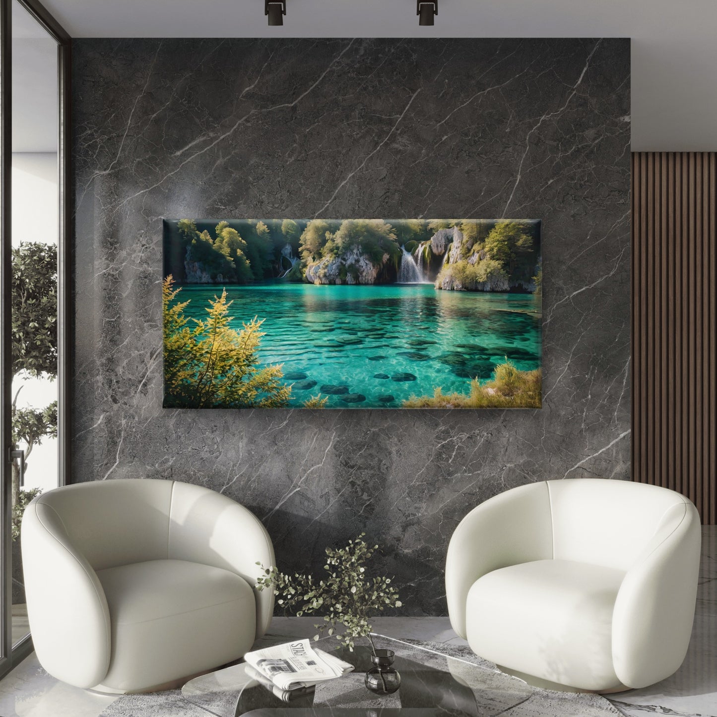 Turquoise Water Plitvice Lakes Wall Art Canvas Office Home Room Framed 120x60cm - Bella Home Decor
