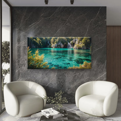 Turquoise Water Plitvice Lakes Wall Art Canvas Office Home Room Framed 120x60cm - Bella Home Decor