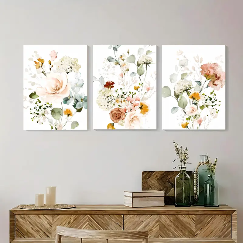 3pcs Farmhouse Garden Wildflowers Metal Print Ready to Hang Art