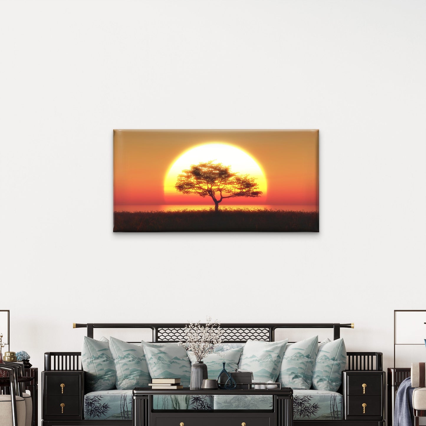 Tree Against Sunset Sky Wall Art Canvas Office Home Room Framed 120x60cm