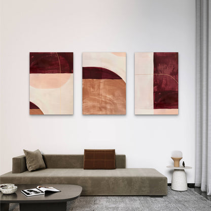 3pcs Terracotta Burgundy Abstract Boho Shapes  Wall Art Set Canvas Framed 60x90cm - High Quality Print 100% Australian Made Wall Canvas Ready to Hang