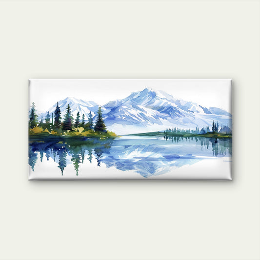 Snowy Mountain Lake Forest Wall Art Canvas Office Home Room Framed 120x60cm