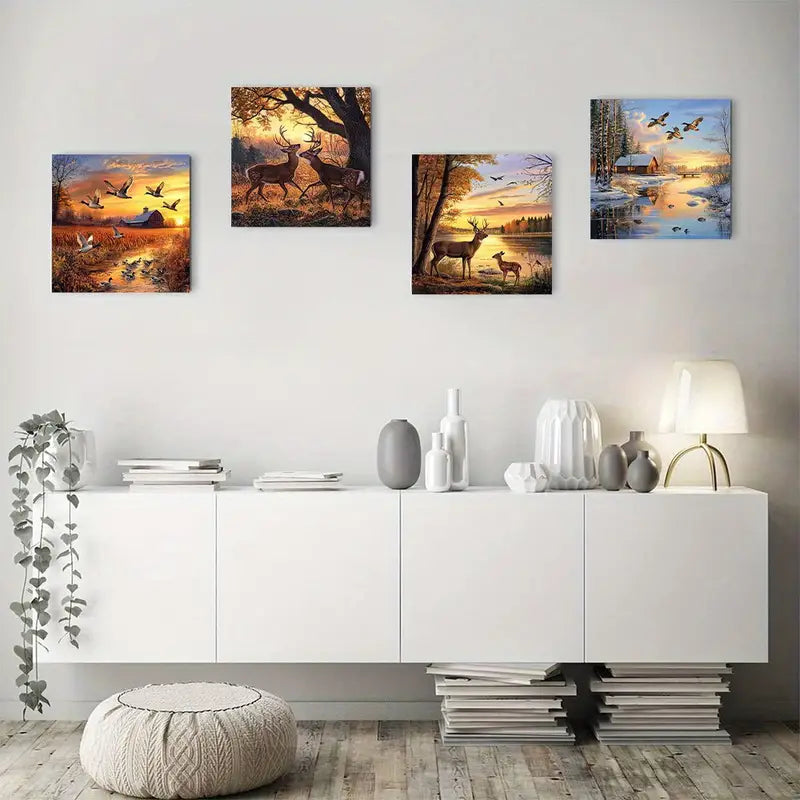 4pcs  Wild Duck theme WD Wall Art Canvas Framed