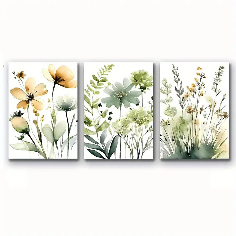 3pcs Soft Pastel Green Beige Muted Botanical Metal Print Ready to Hang Art