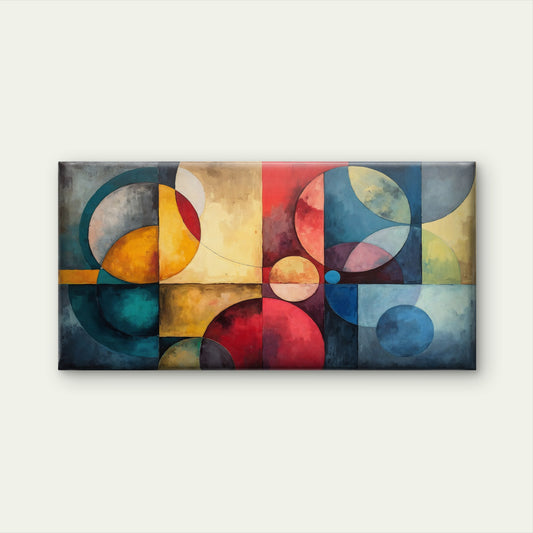 Geometric Circle Shapes Bauhaus Wall Art Canvas Office Home Room Framed 120x60cm