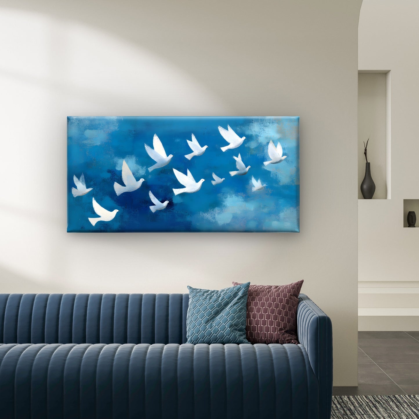White Doves Birds Flock Sky Wall Art Canvas Office Home Room Framed 120x60cm