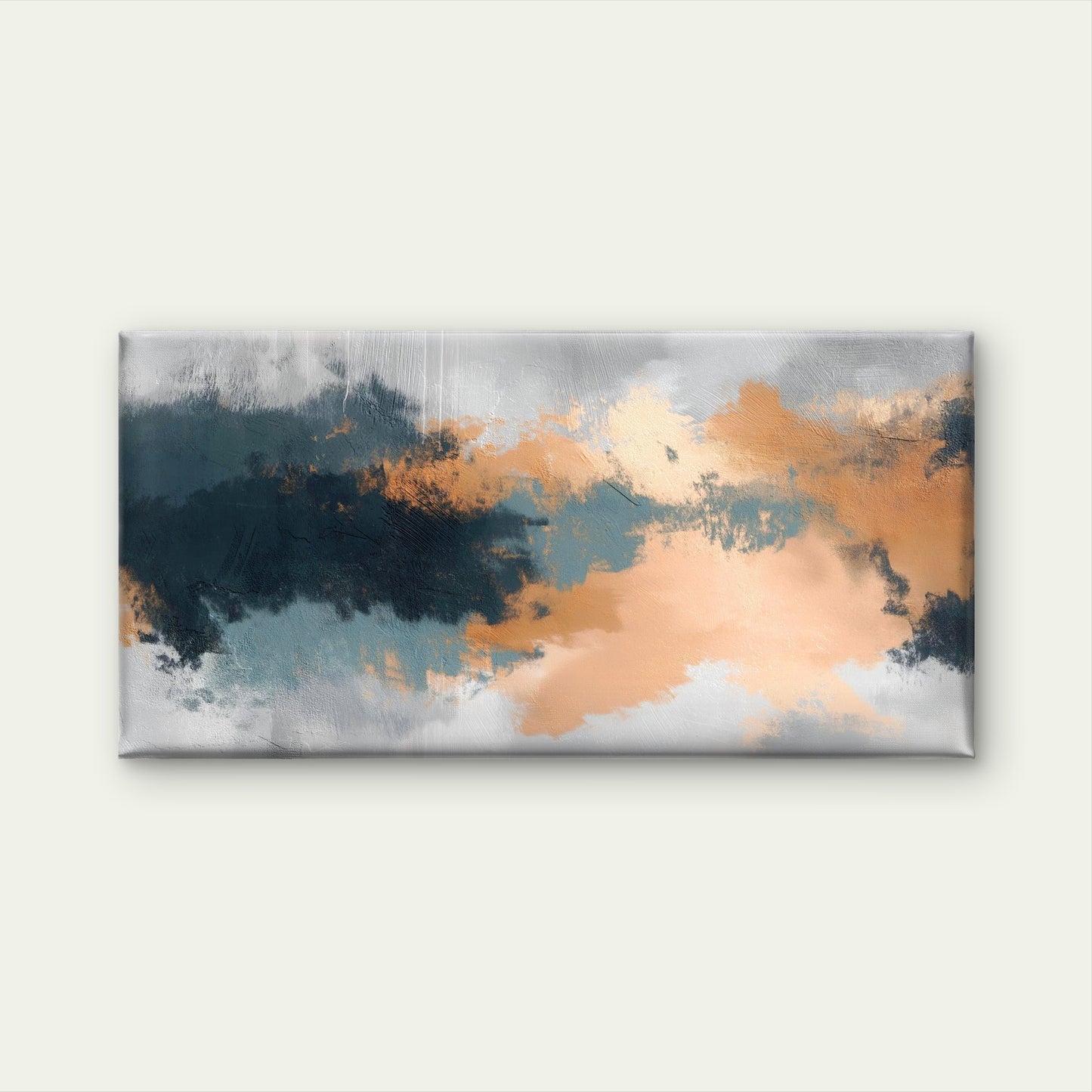 Abstract Navy Orange Brush Stroke Wall Art Canvas Office Home Framed 120x60cm