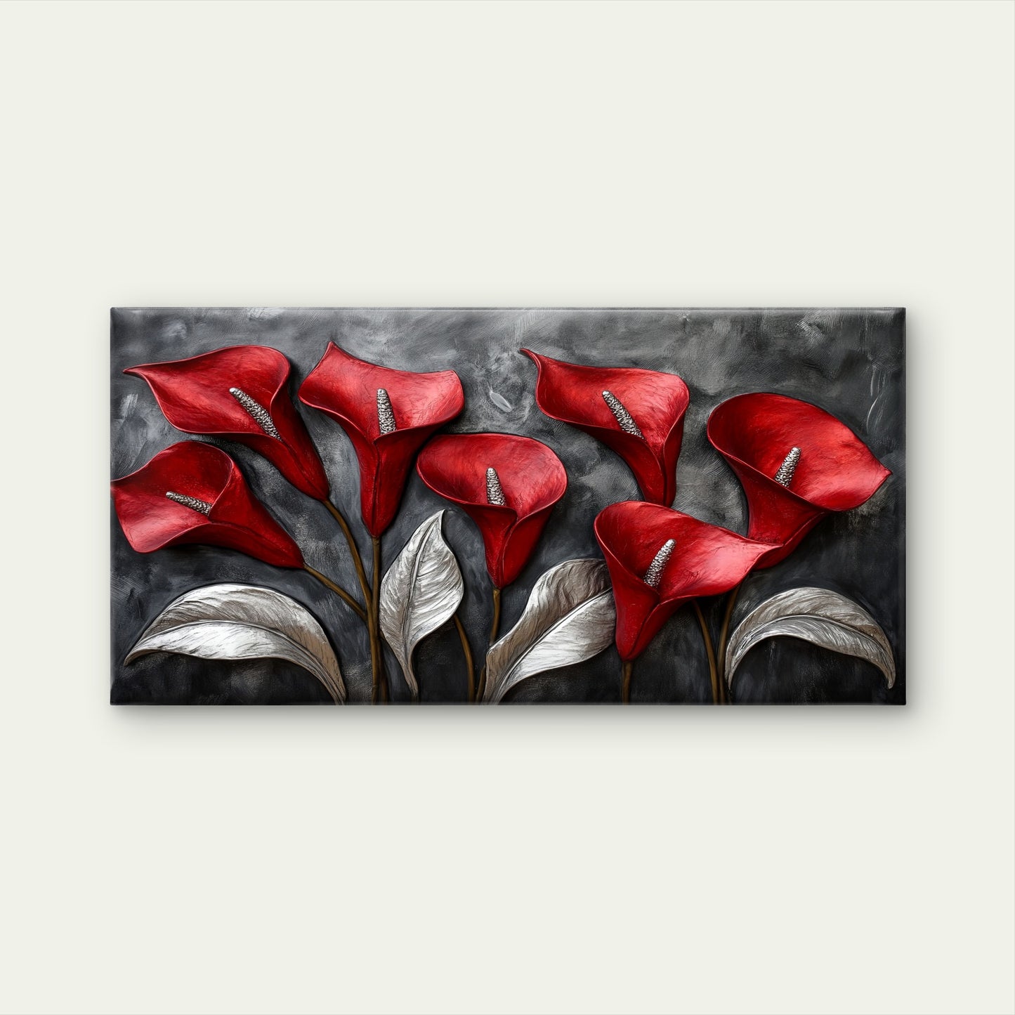 Abstract Textured Red Calla Lily Wall Art Canvas Office Home Framed 120x60cm