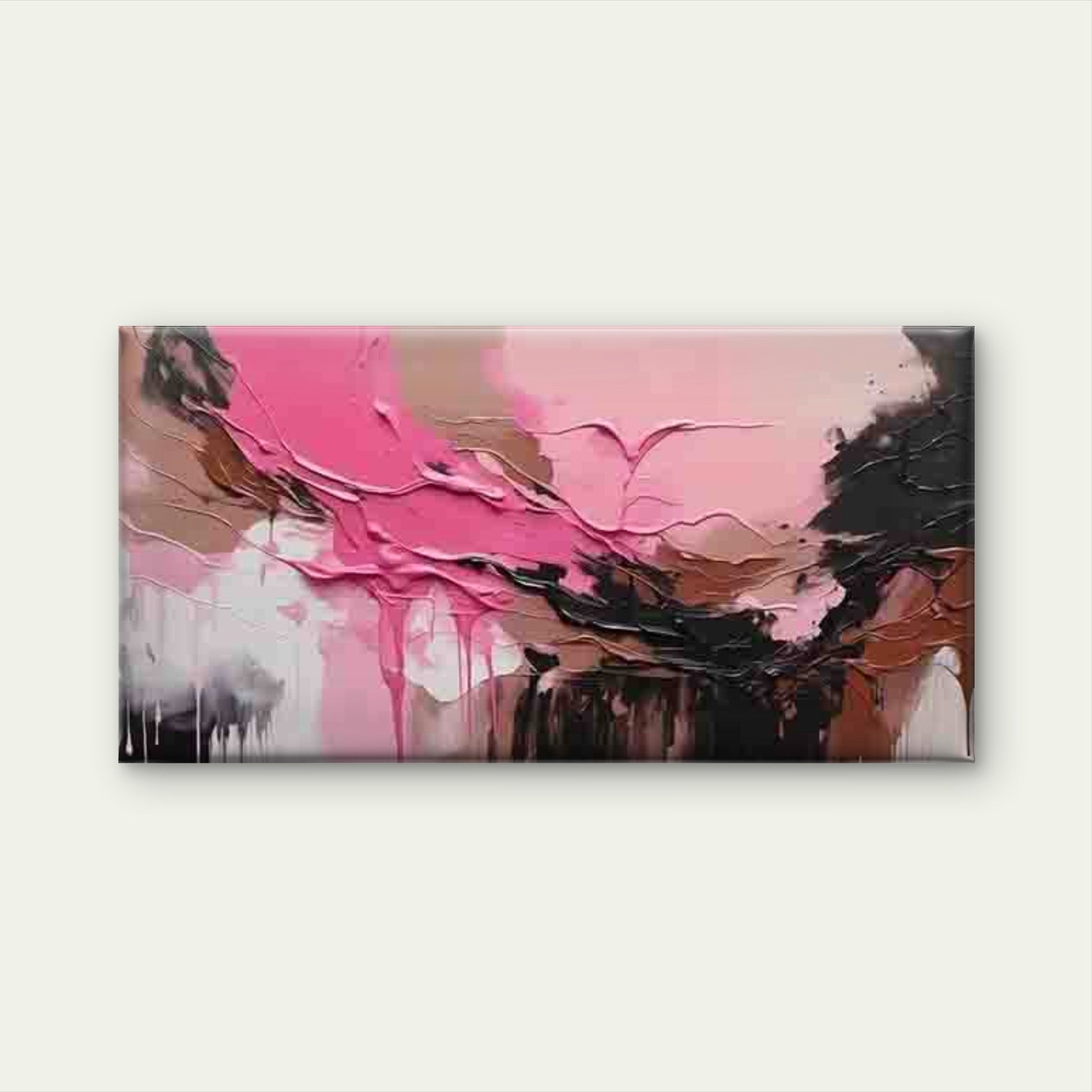 Modern Abstract Pink & Black Wall Art Canvas Office Home Room Framed 120x60cm - Bella Home Decor