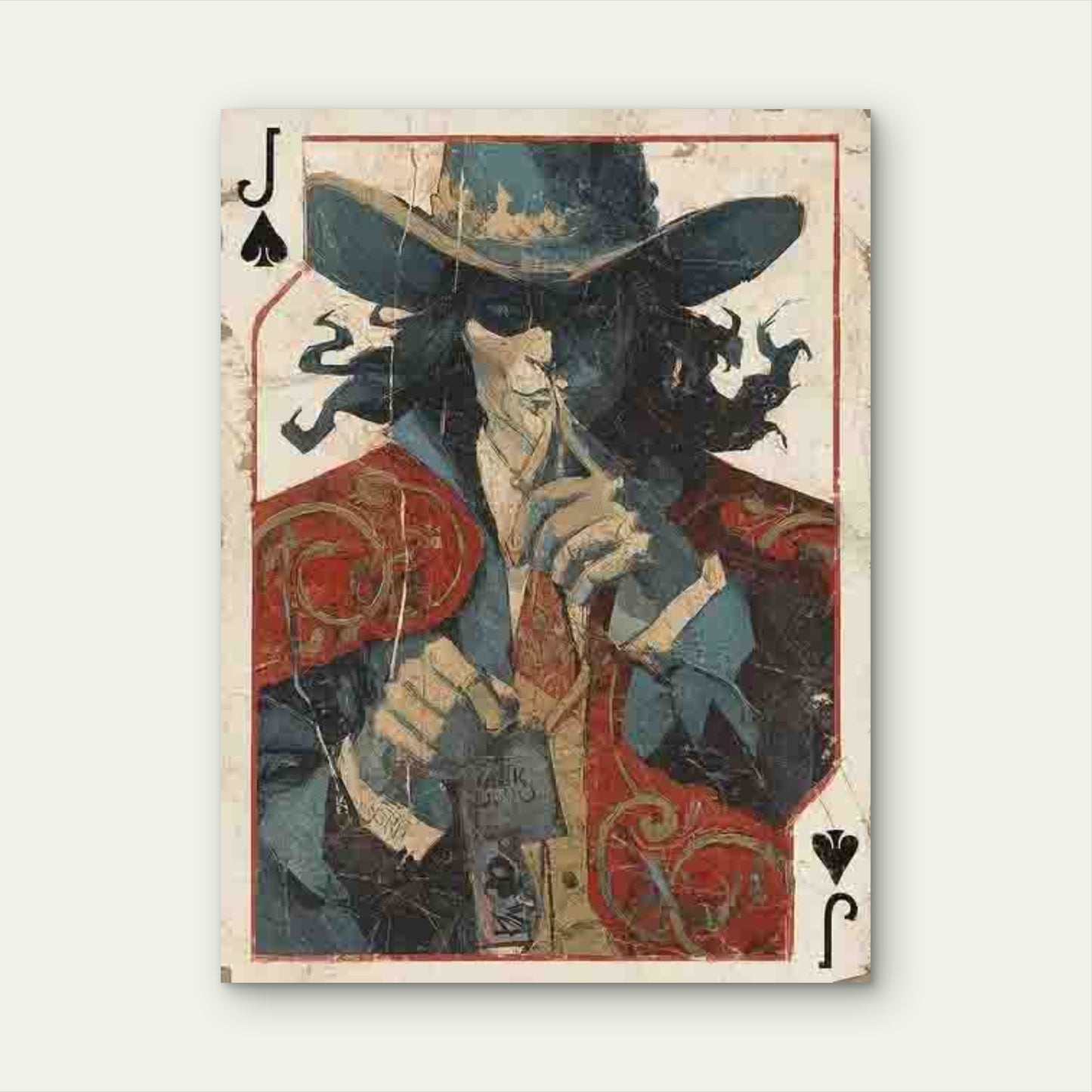 Jack of Spades Design with Ornate Red & Golden Accents 60x90cm Metal Print Ready to Hang