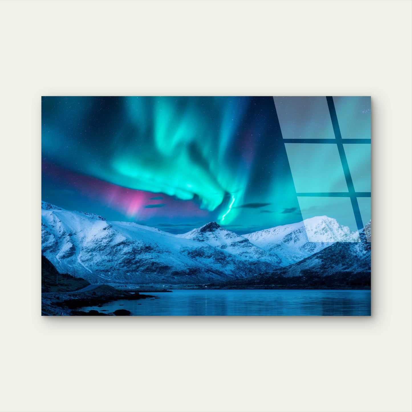 Aurora Northern Lights Snowy Mountain Acrylic Glass Printing Wall Art Australian Made Quality