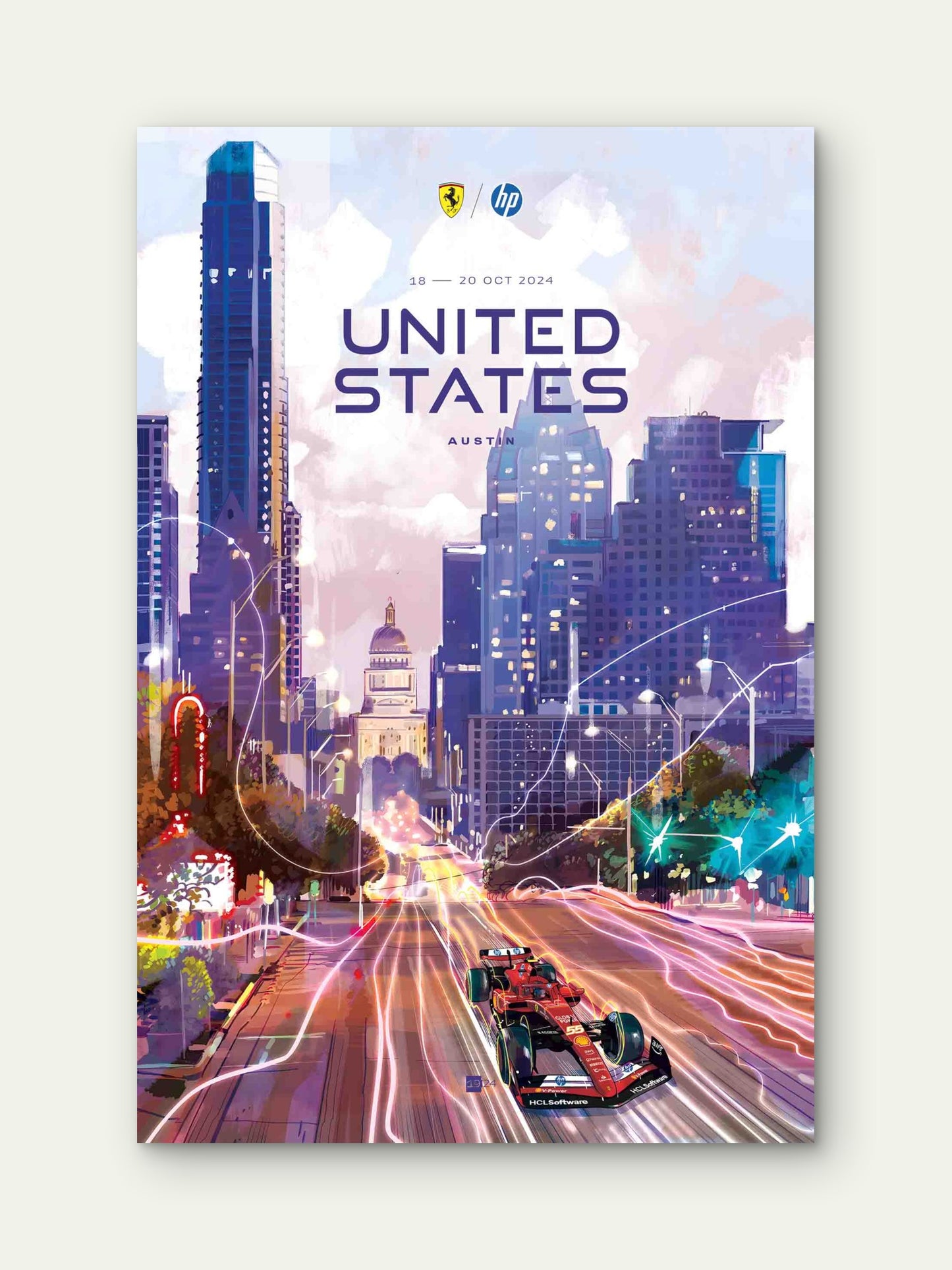 Red Racing Car United States City Skyline 40x60cm Metal Print Ready to Hang