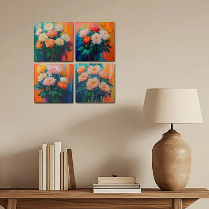 4pcs Soft Pink Flower Bouquet  Wall Art Canvas Framed - Bella Home Decor