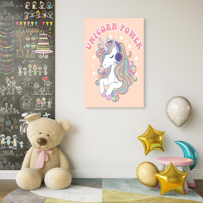 Unicorn Power Rainbow Mane Wearing Headphones 5mm thick Plastic Poster Ready to Hang 90x60cm