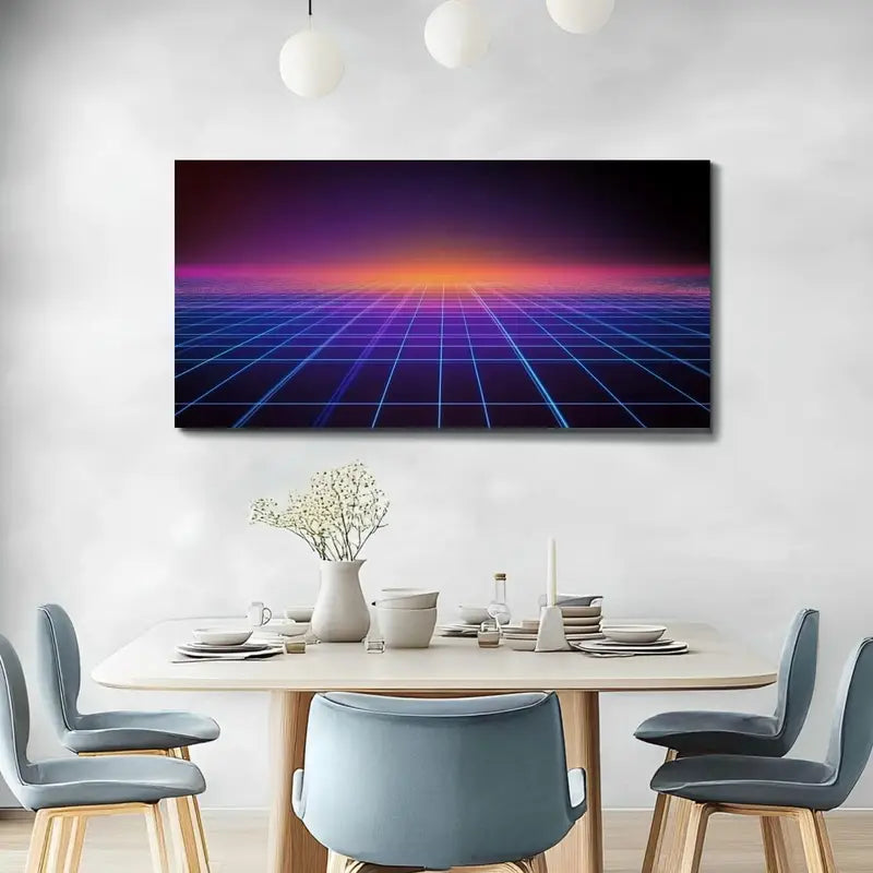 Retro Surface Blue Lines Purple & Orange Wall Art canvas office home room framed 120x60cm - Bella Home Decor