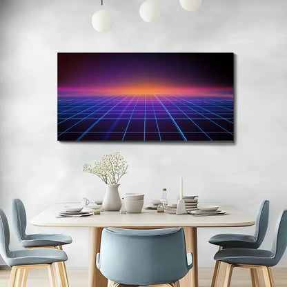 Retro Surface Blue Lines Purple & Orange Wall Art canvas office home room framed 120x60cm - Bella Home Decor