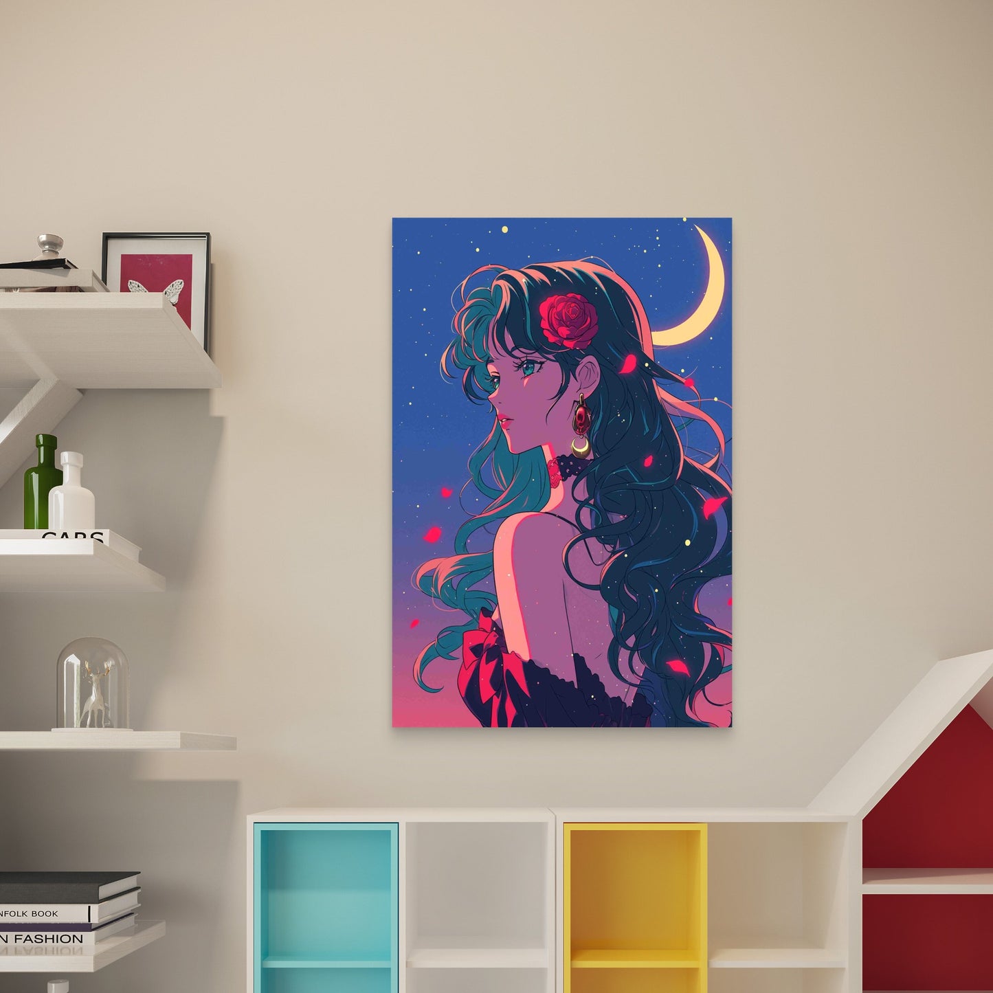 Anime Style Illustration Rose 60x90cm Metal Print Ready to Hang - Bella Home Decor