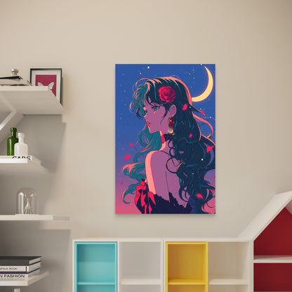 Anime Style Illustration Rose 40x60cm Metal Print Ready to Hang - Bella Home Decor