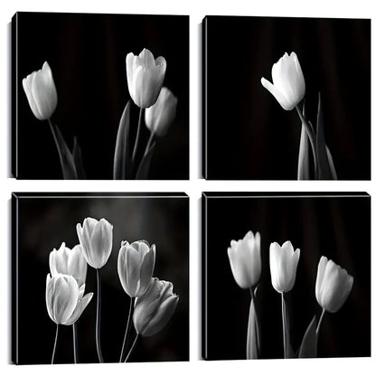 4pcsBlack and White FlowerWall Art Canvas Framed