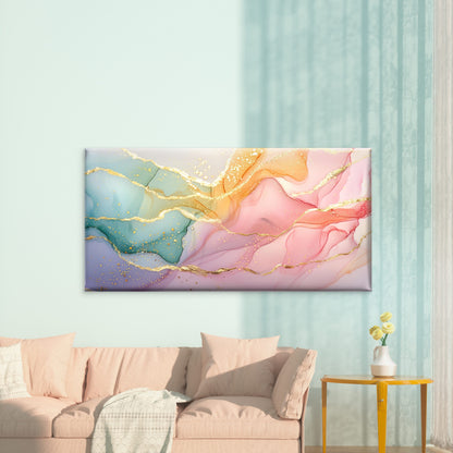 Soft Pastel Golden Flow Wall Art Canvas Office Home Room Framed 120x60cm - Bella Home Decor