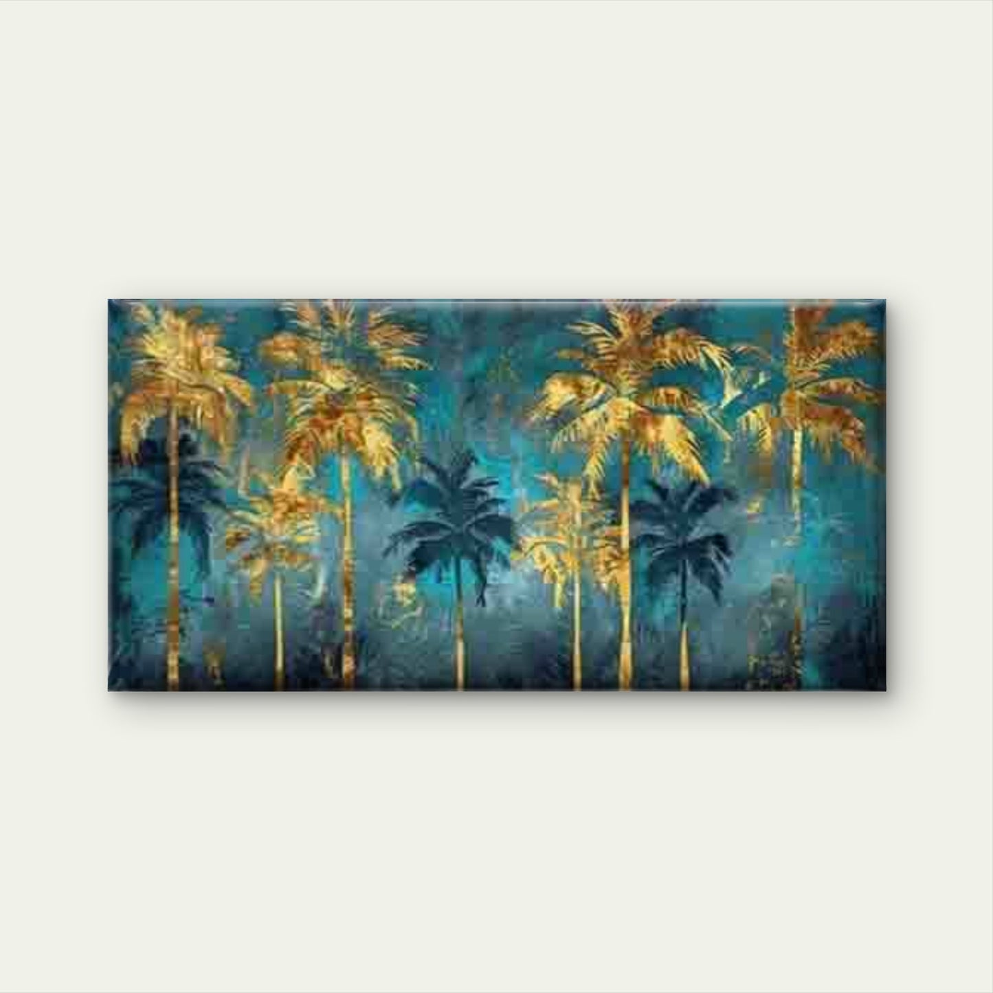 Yellow and Teal Palm Tree Wall Art Canvas Office Home Room Framed 120x60cm