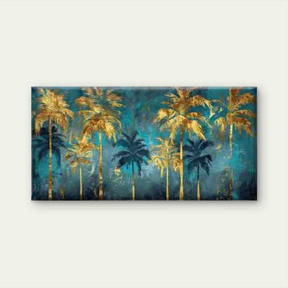 Yellow and Teal Palm Tree Wall Art Canvas Office Home Room Framed 120x60cm
