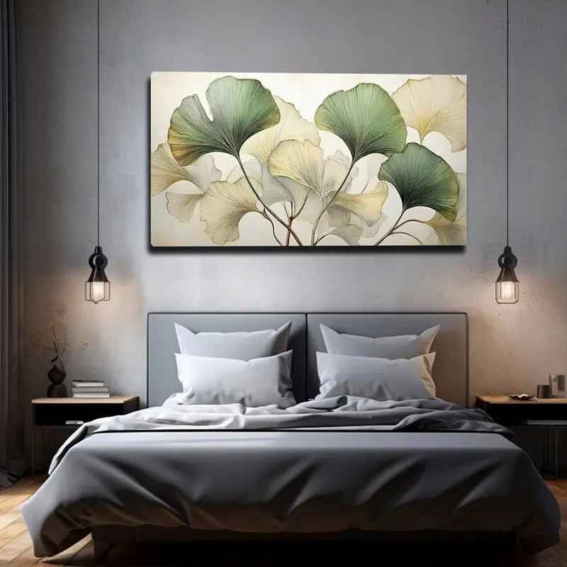 Embossed Ginkgo Leaves in Light Green Beige Wall Art Canvas Office Home Room Framed 120x60cm - Bella Home Decor