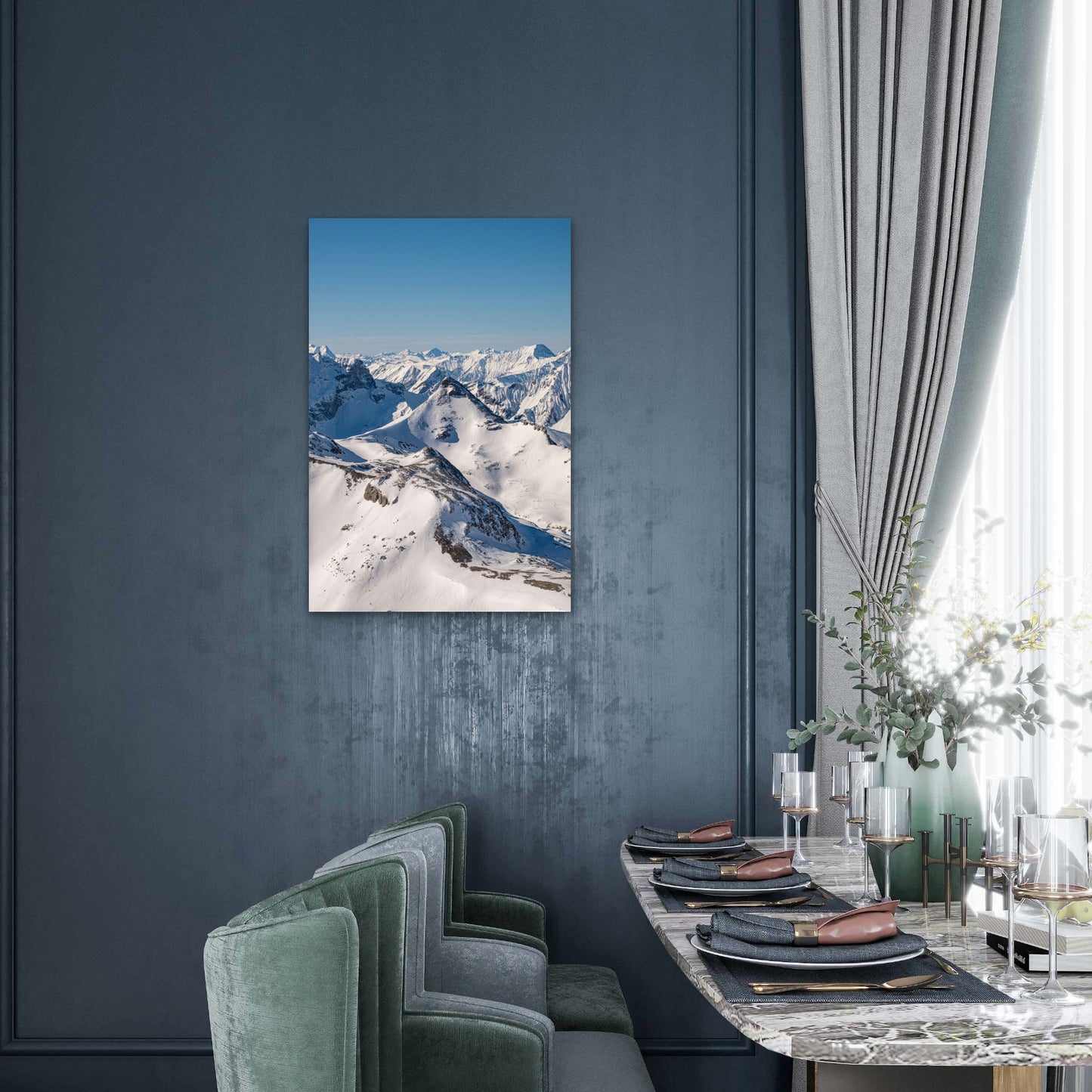 Snowy Alps Mountain Winter Peaks 40x60cm Metal Print Ready to Hang