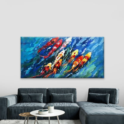 Blue Water Koi Swimming Wall Art Canvas Office Home Room Framed 120x60cm