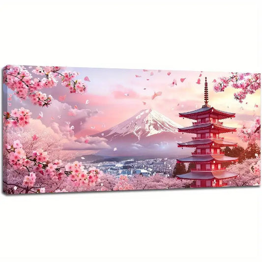 Cherry Blossom Mount Fuji Wall Art canvas office home room framed 120x60cm