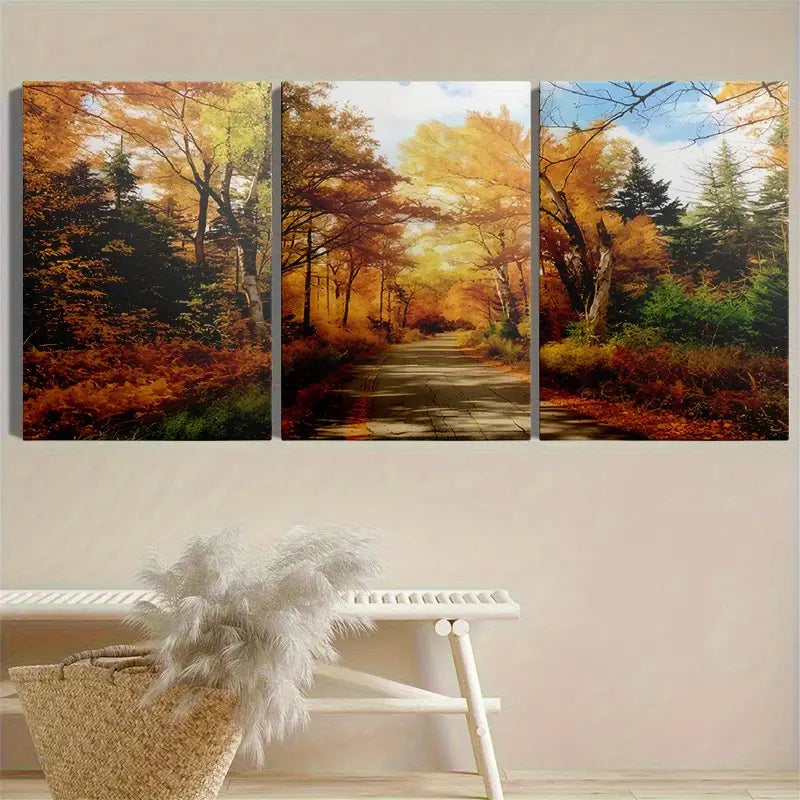 3pcs Golden Brown Orange Red Fall Tones Metal Print Ready to Hang Art - Bella Home Decor