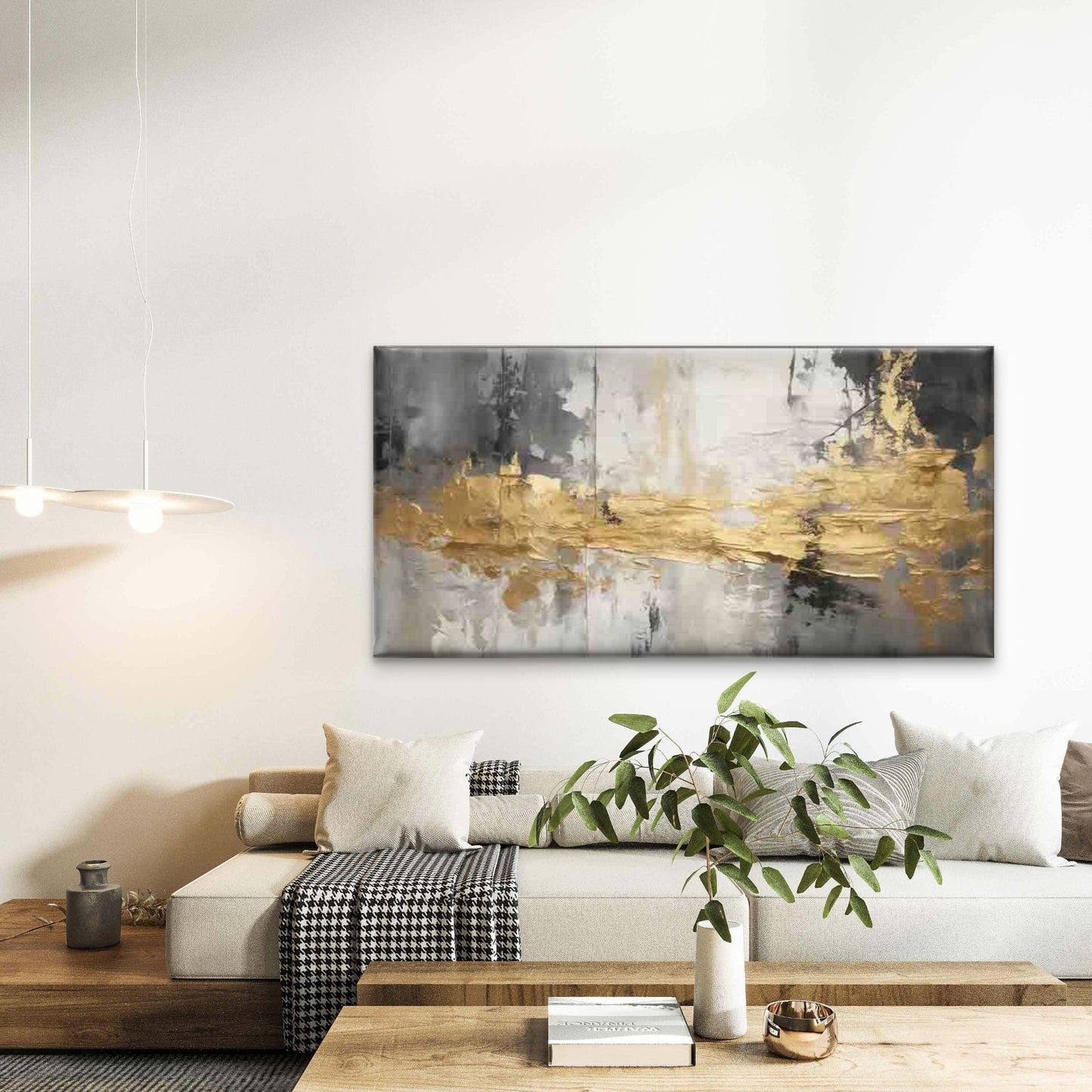 Modern Abstract Golden Gray Wall Art Canvas Office Home Room Framed 120x60cm - Bella Home Decor