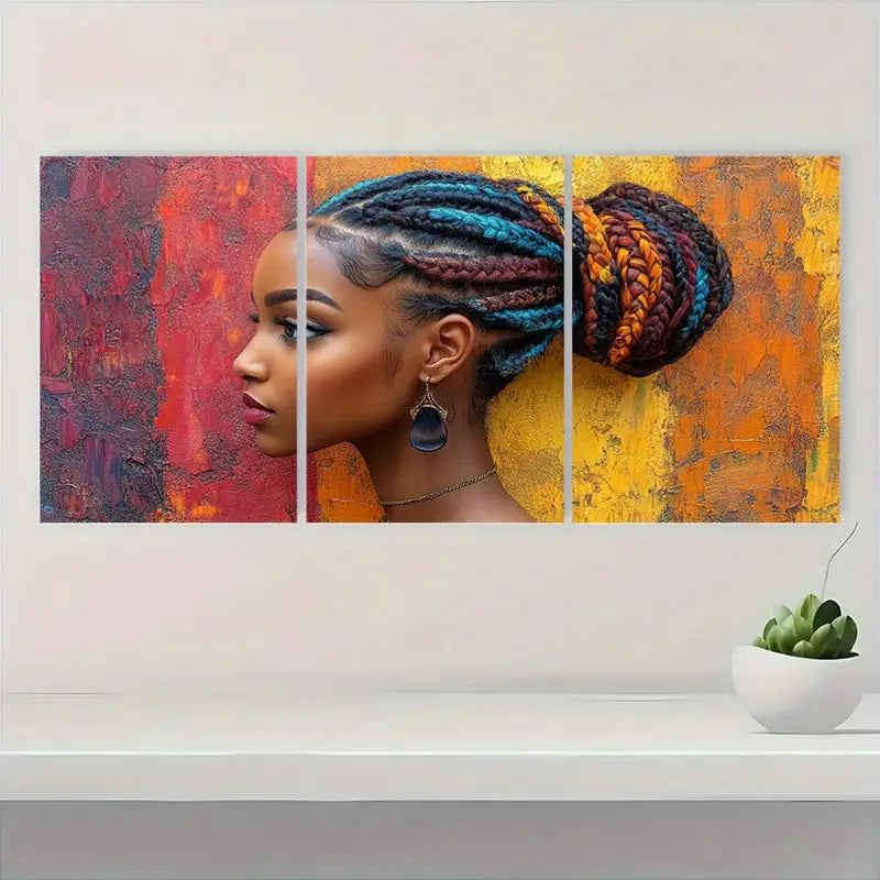 3pcs African Braids Canvas Art Prints Metal Print Ready to Hang Art - Bella Home Decor