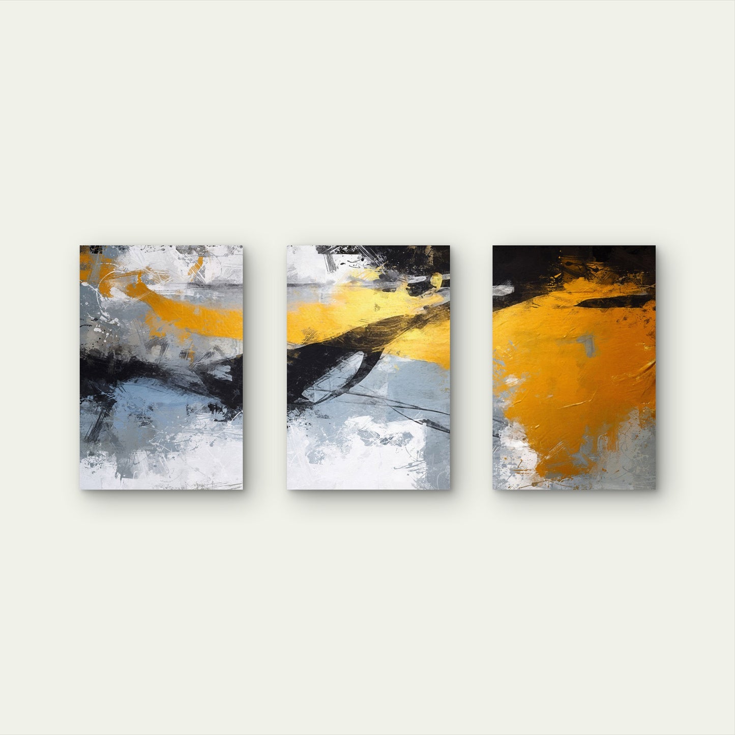 3pcs Modern Gold Yellow Grey Abstract  Wall Art Set Canvas Framed 60x90cm - High Quality Print 100% Australian Made Wall Canvas Ready to Hang
