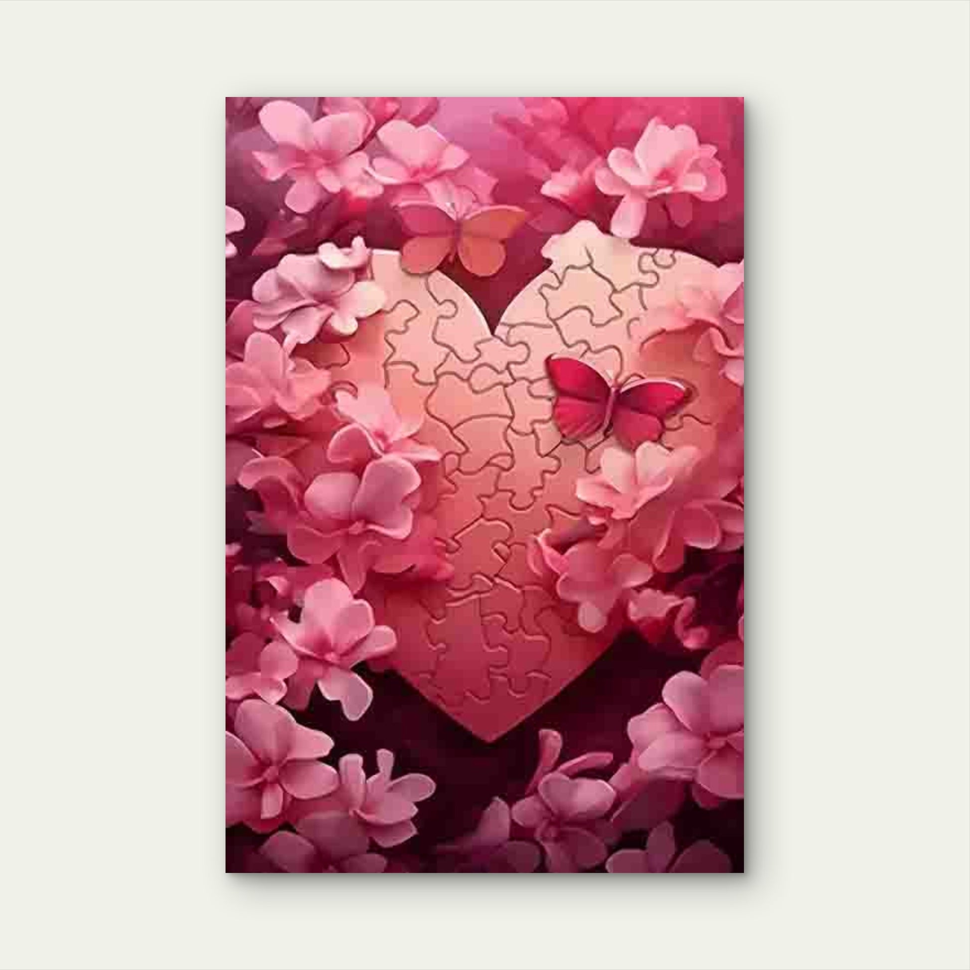 Pink & Burgundy Interlocking Heart with Cherry Blossoms 60x90cm Metal Print Ready to Hang - Bella Home Decor