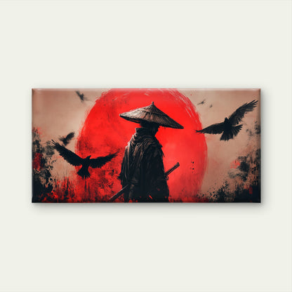 Lone Samurai Against Red Sun Wall Art Canvas Office Home Room Framed 120x60cm