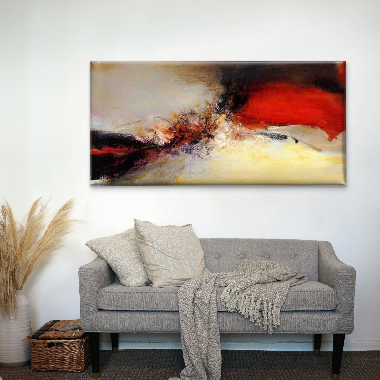 Vibrant Swirls of Red, Black, Wall Art Canvas Office Home Room Framed 120x60cm - Bella Home Decor