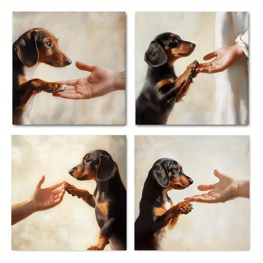4pcs Dachshund "Take My Hand" Theme Wall Art Canvas Framed
