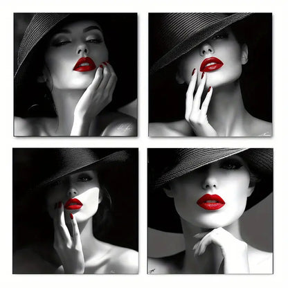 4pcs  Red Lips Woman  Fashion-Theme  Wall Art Canvas Framed