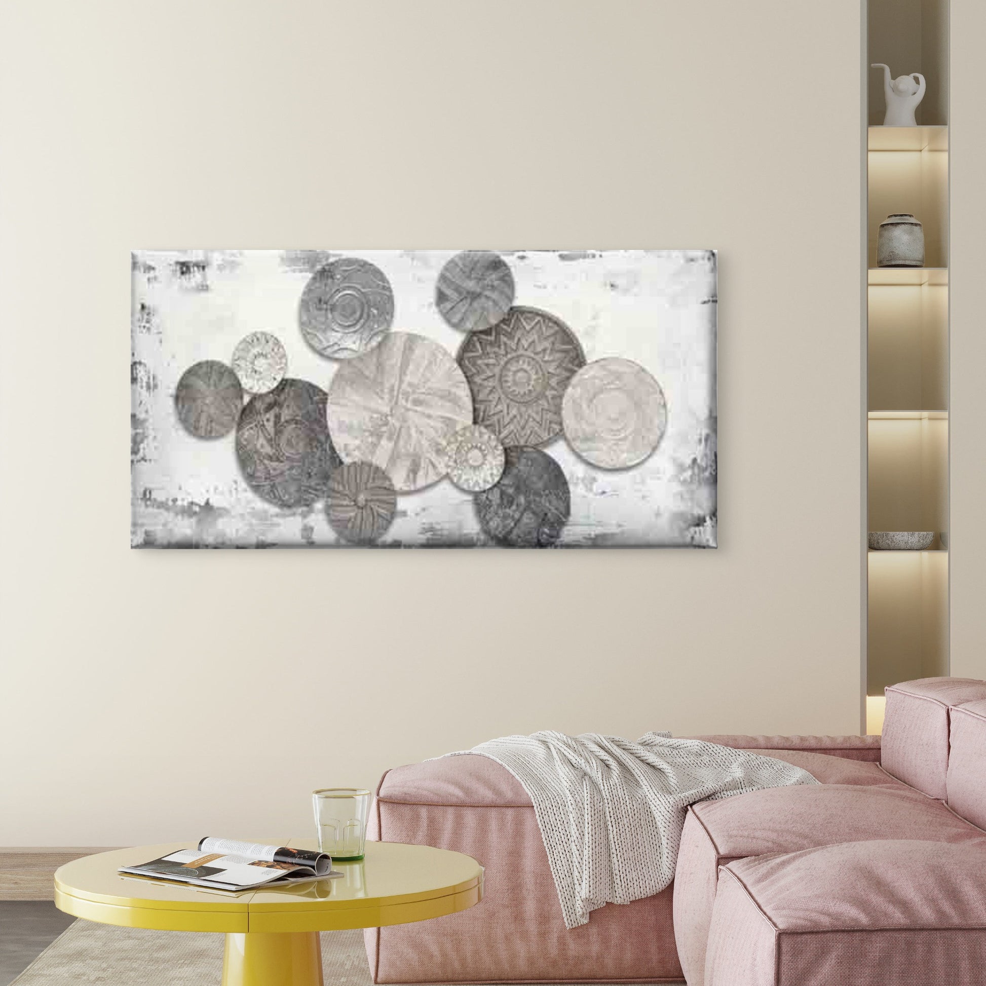 Abstract Featuring Circular Wall Art Canvas Office Home Room Framed 120x60cm - Bella Home Decor