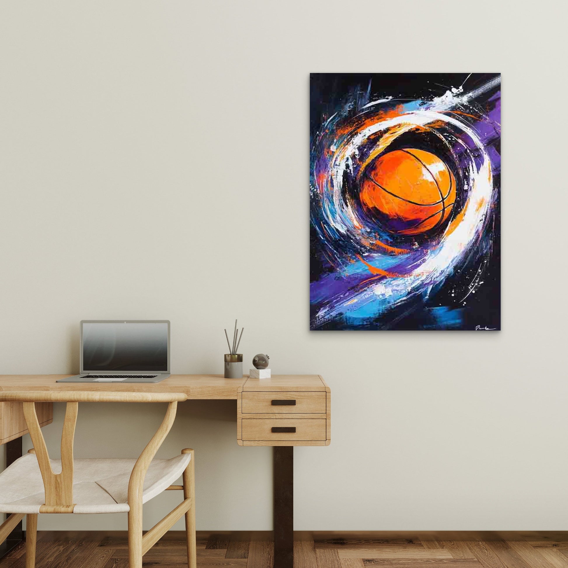 Vibrant Orange Basketball Art 40x60cm Metal Print Ready to Hang - Bella Home Decor